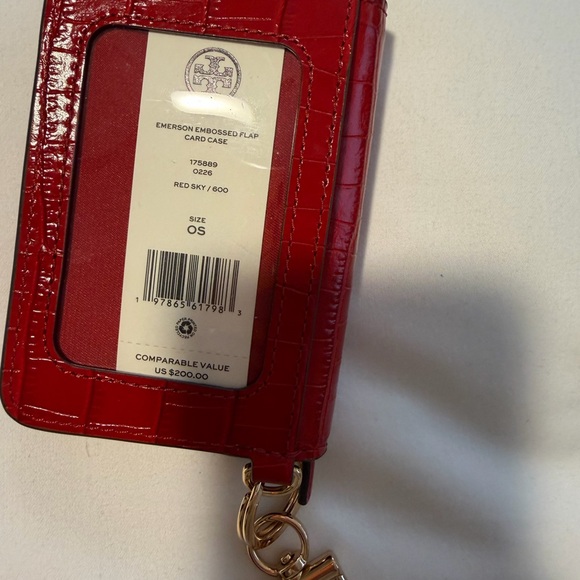 Tory Burch Red Croc-Embossed Key & Card Holder with Gold Hardware - Picture 5 of 9